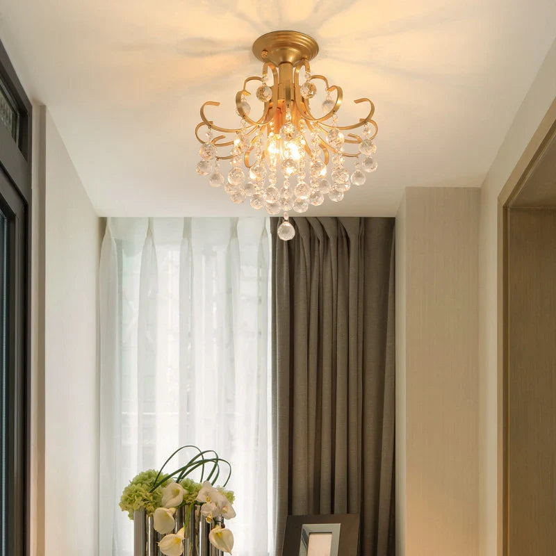 Afralia™ Gold Crystal Round Ceiling Chandelier for Living Room LED Light Fixtures