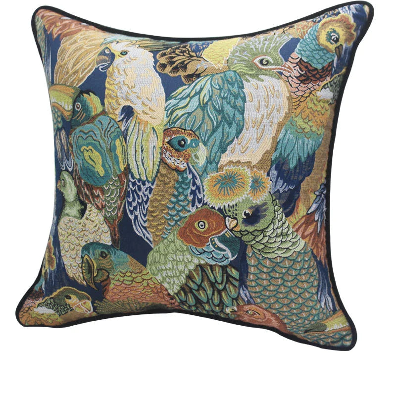 Afralia™ Parrot Birds Embroidered Cushion Cover Lumbar Pillow Case Luxury Style