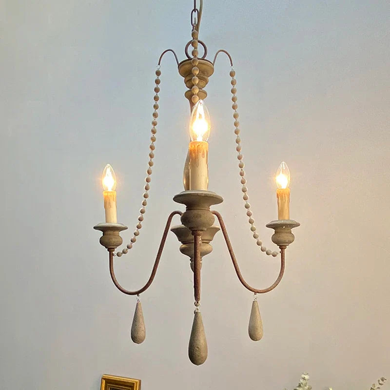 Afralia™ White Wooden Beads Chandelier – Retro Elegant Foyer Suspension Light