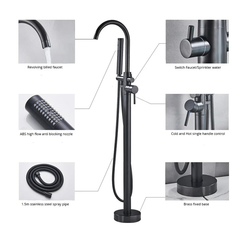 Afralia™ Floor Standing Bathtub Faucet Set with Dual Handles for Bathroom
