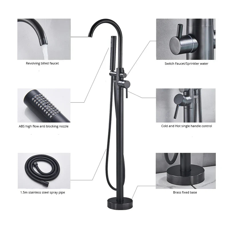 Afralia™ Black Dual Handle Freestanding Bathtub Faucet Set Floor Standing Bath Mixer Tap