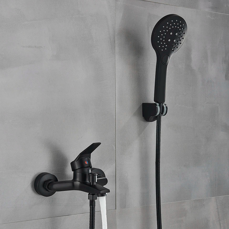 Afralia™ Matte Black Bathroom Shower Faucet Mixer Tap with Hand Shower Set, Wall Mount