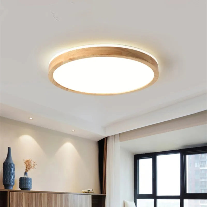 Afralia™ Nordic Wood Ceiling Light Ultra-thin LED Modern Bedroom Lamp