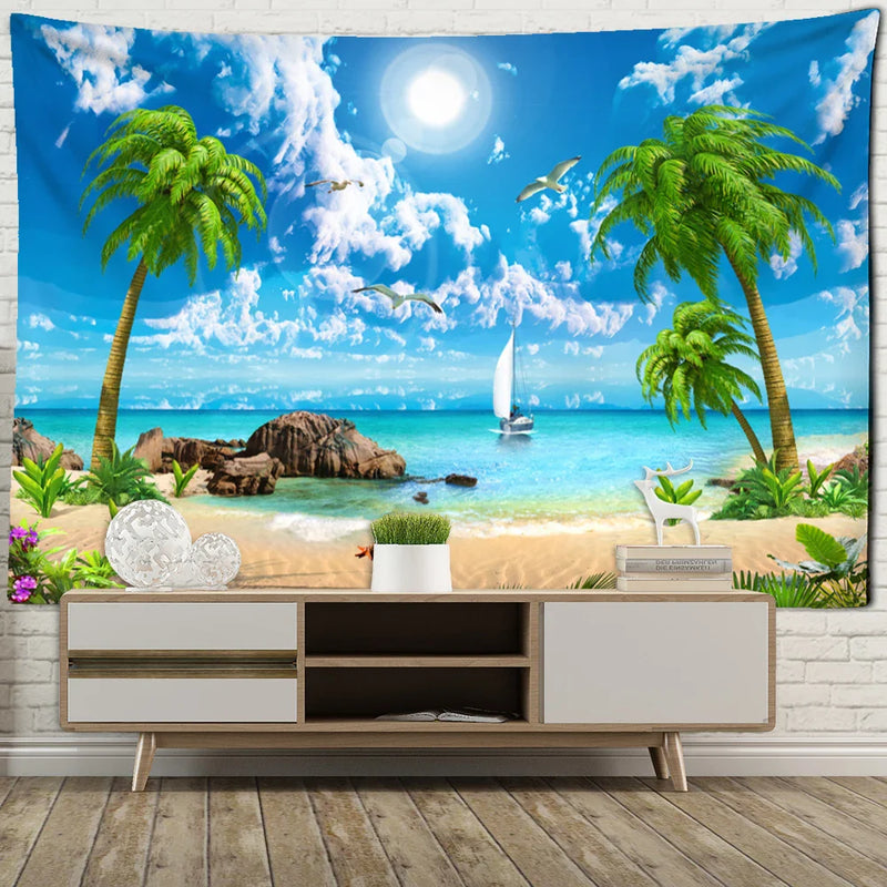 Afralia™ Seascape Bohemian Tapestry Wall Art for Aesthetic Home Decor