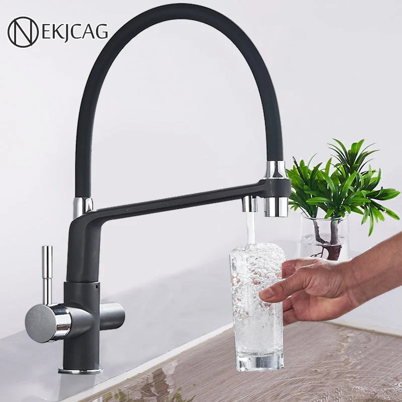 Afralia™ Black Chrome Kitchen Faucet 360 Rotation Pull Down Filtered Water Tap