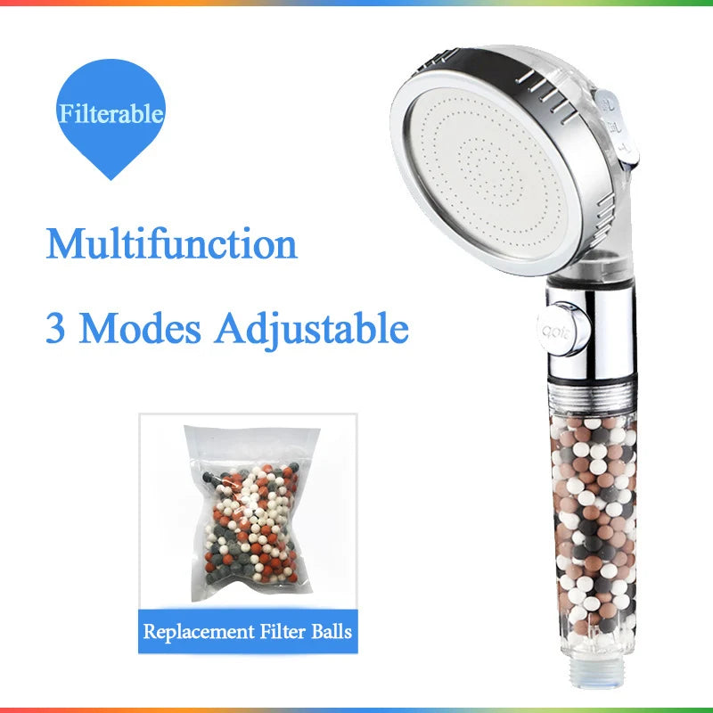 Afralia™ Filter Balls SPA Shower Head with Stop Button 3 Modes Adjustable Head