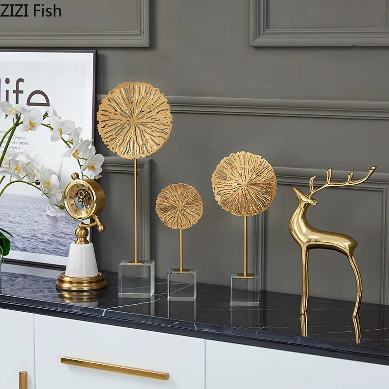 Afralia™ Golden Lotus Sculpture Metal Crafts Modern Minimalist Decor Statue