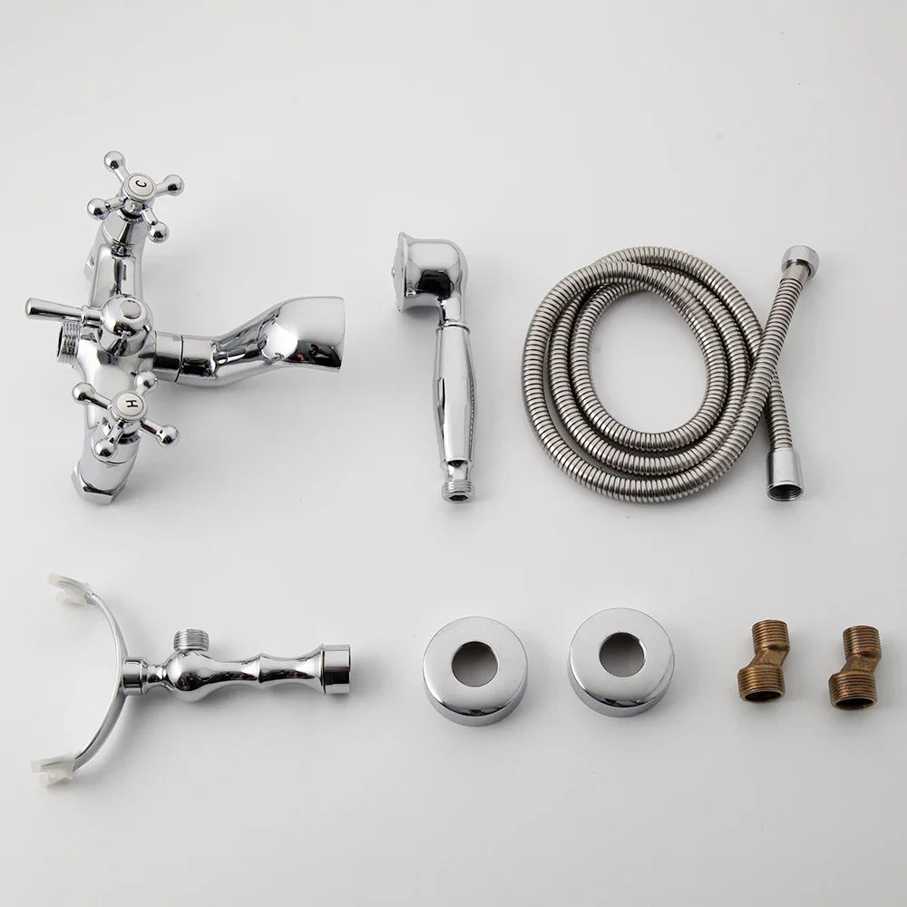 Afralia™ Brass Bathroom Faucet Set with Hand Shower - Wall Mounted Chrome Water Mixer