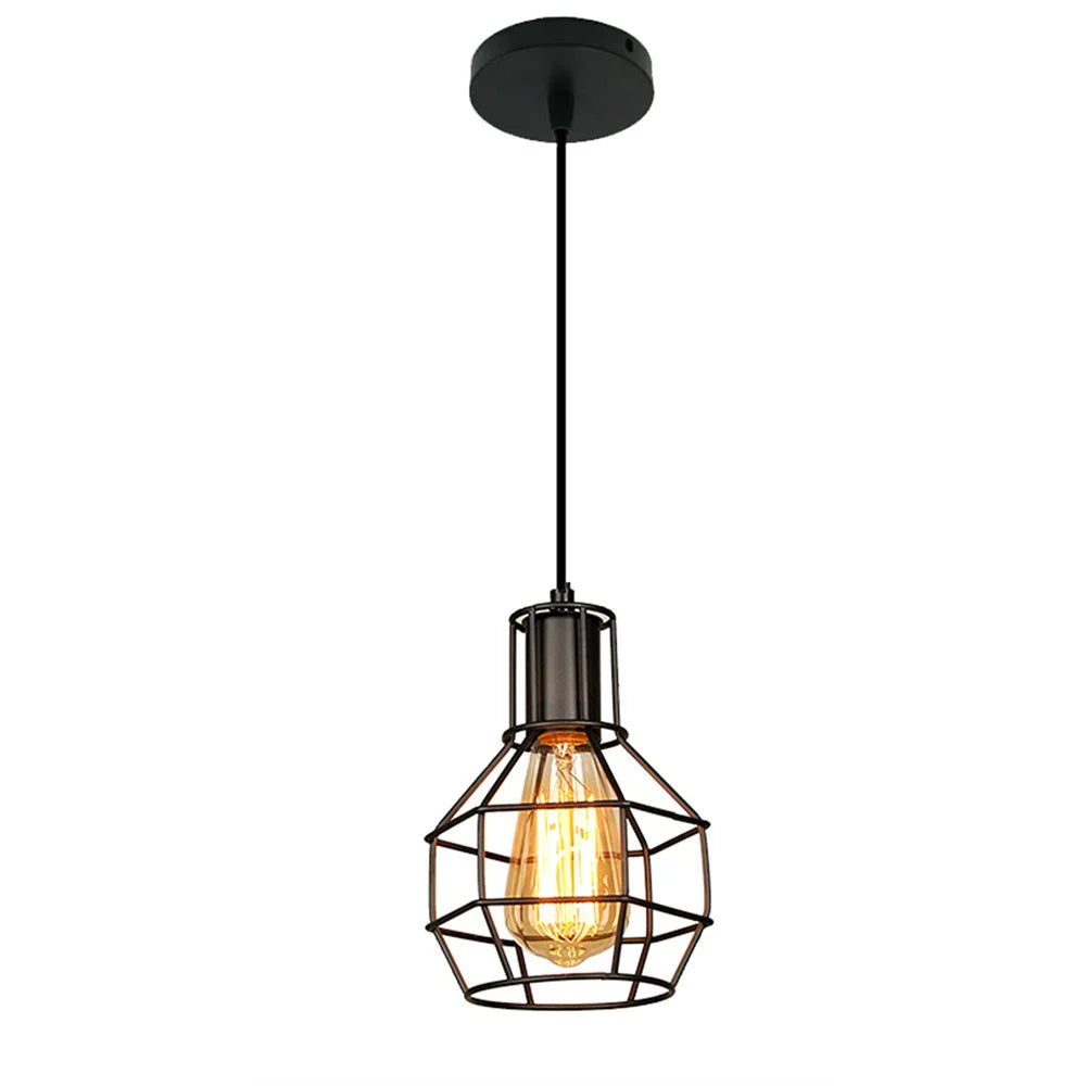 Afralia™ Black Metal Chandelier with E27 Edison Bulb Socket for Kitchen, Restaurant, Cafe