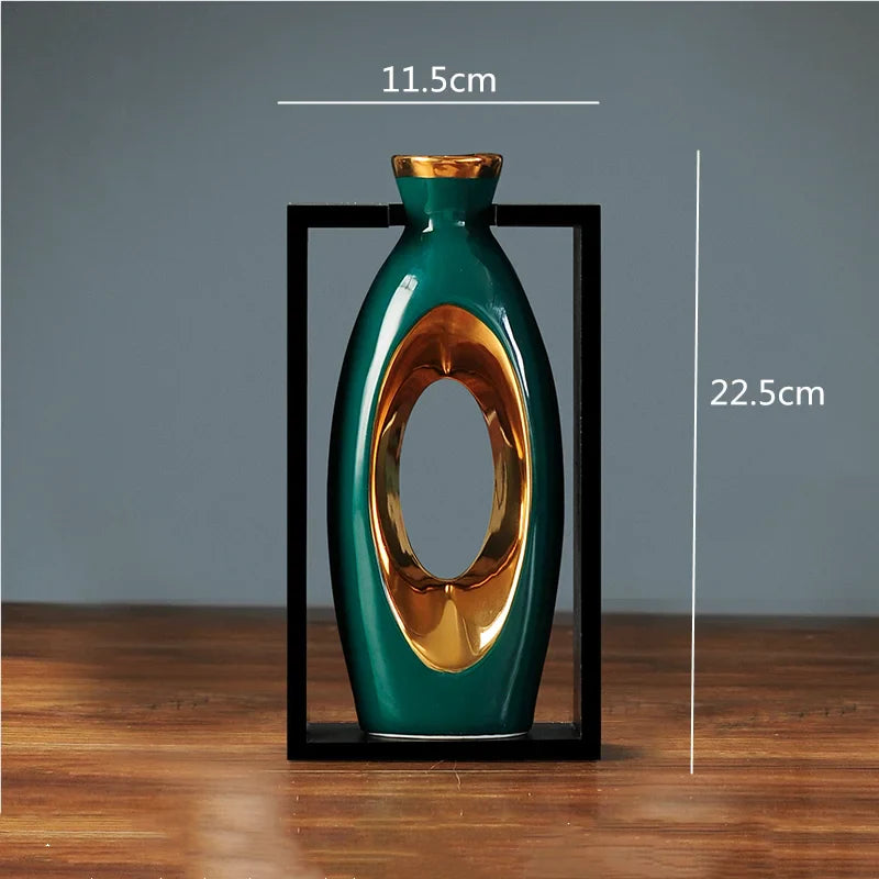 Afralia™ Chinese Style Ceramic Vase in Wooden Frame for Modern Home Decor