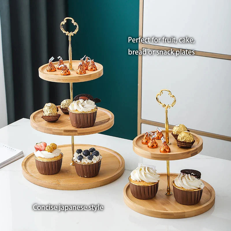 Afralia™ Bamboo Fruit Cake Stand Set Wood Tableware Snack Dessert Candy Plate