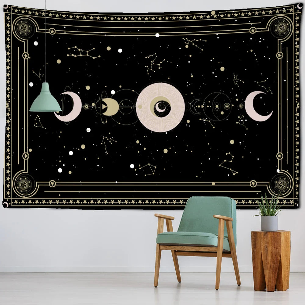 Sun Moon Planet Tarot Tapestry Wall Mount for Witchcraft Vibes - Afralia™ Décor