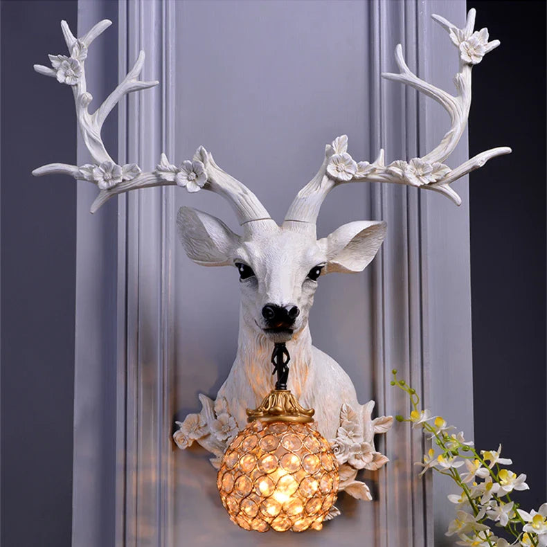 Afralia™ Antler Wall Lamp Deer Head Wall Light Resin Deer Decor Wall Sconce