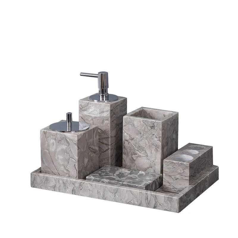 Afralia™ Marble Bathroom Accessories Set: Soap Dispenser, Toothbrush Holder, Cup, Soap Dish, Cotton Swab Can