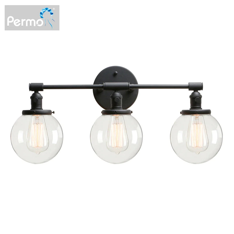 Afralia™ Black 3-Light Wall Sconce Bathroom Vanity Fixture with Round Glass Canopy