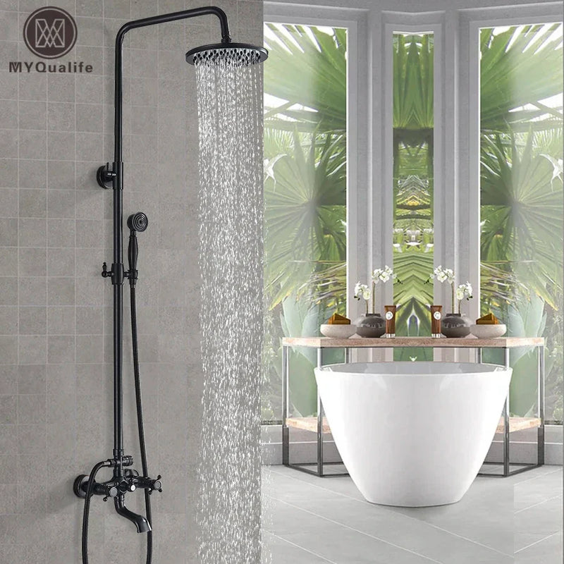 Afralia™ Black Brass Bath Shower Faucet Set with Handshower and Tub Spout