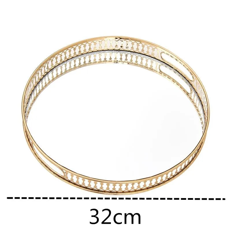 Afralia™ Elegant Gold Mirror Glass Storage Tray for Jewelry and Small Items