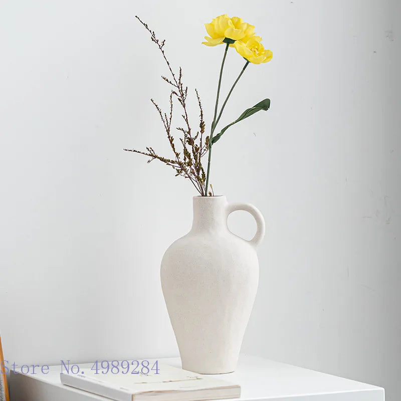Afralia™ Vintage White Ceramic Vase Home Decor - Matte Handmade Flower Arrangement Holder
