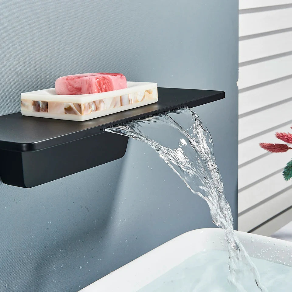 Afralia™ Matte Black Waterfall Tub Faucet Wall Mounted Mixer Tap
