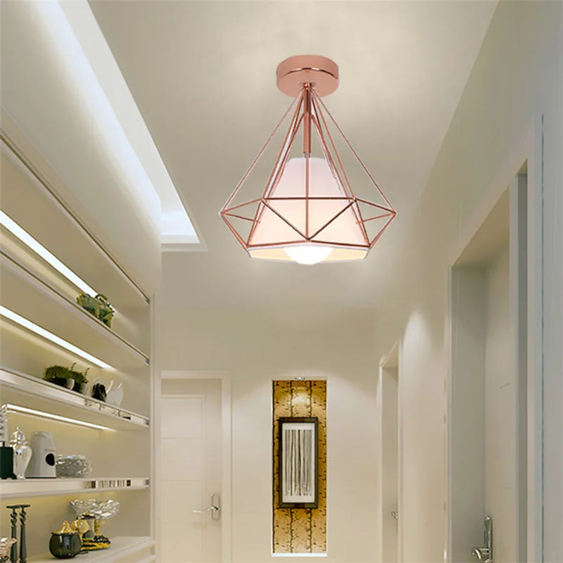 Afralia™ Rose Gold Iron Cage Ceiling Light for Kitchen Island, Bedroom, Porch