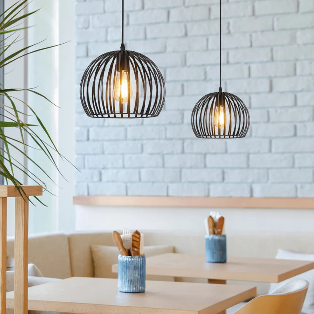 Afralia™ Cage Light Frame Pendant Industrial Single Head Black Nordic Creative Fixture