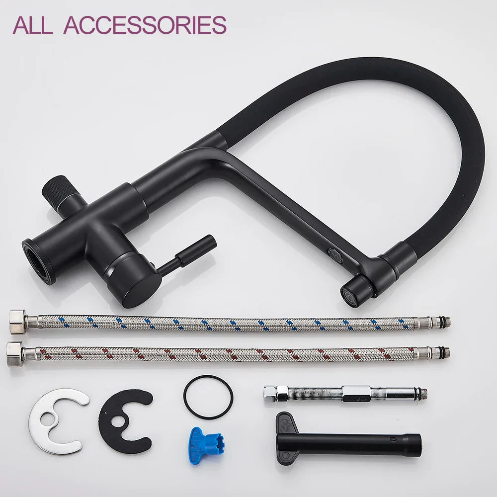 Afralia™ Matte Black Dual Handle Water Filter Kitchen Faucet Mixer for Purification