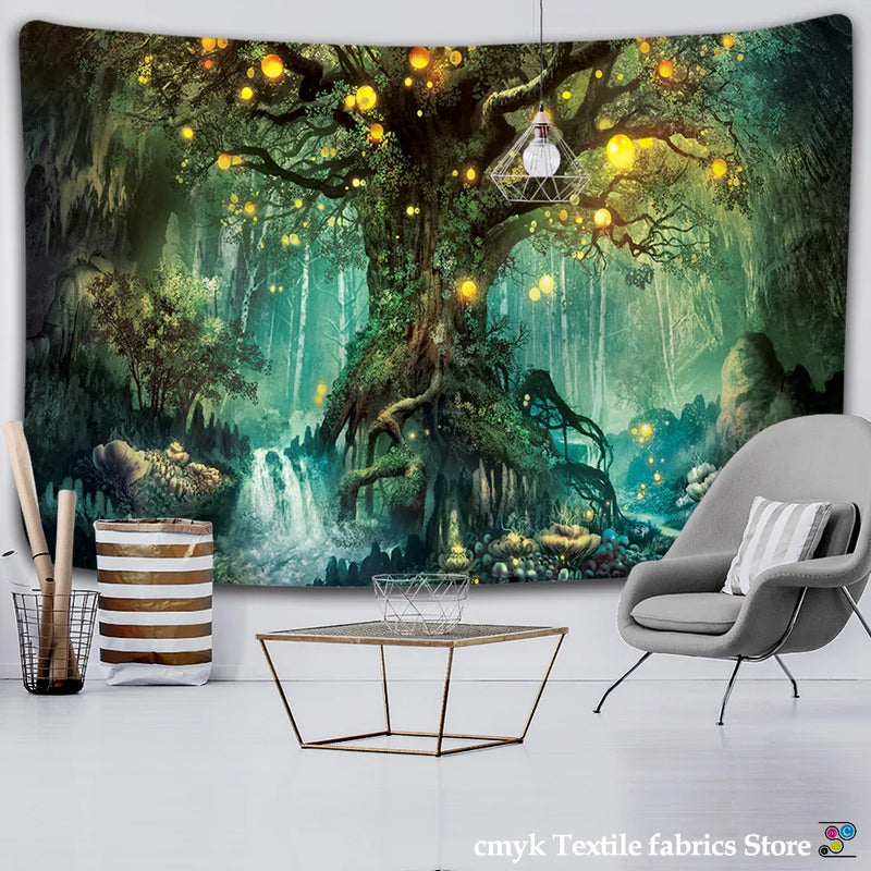 Afralia™ Ancient Trees Tapestry: Psychedelic 3D Print Wall Hanging for Boho Decor