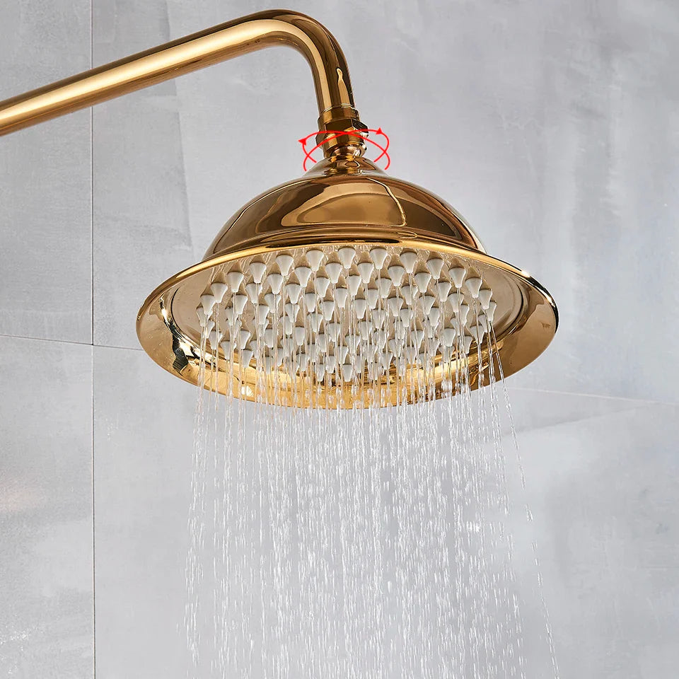 Afralia™ Gold Shower Faucet Set with 8" Rainfall Shower Head and Hand Shower