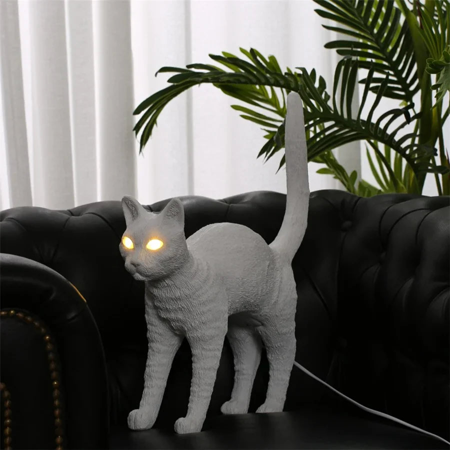 Afralia™ Nordic Resin Cat Night Light Table Lamp for Bedroom Decor