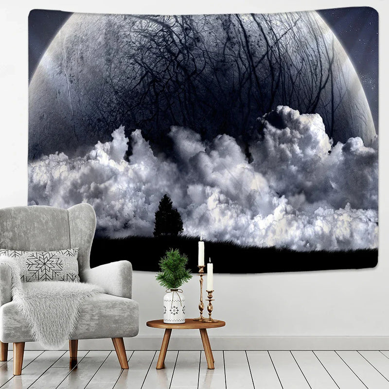 Afralia™ Moon & Starry Sky Tapestry: Beach Blanket, Yoga Mat & Living Room Decor