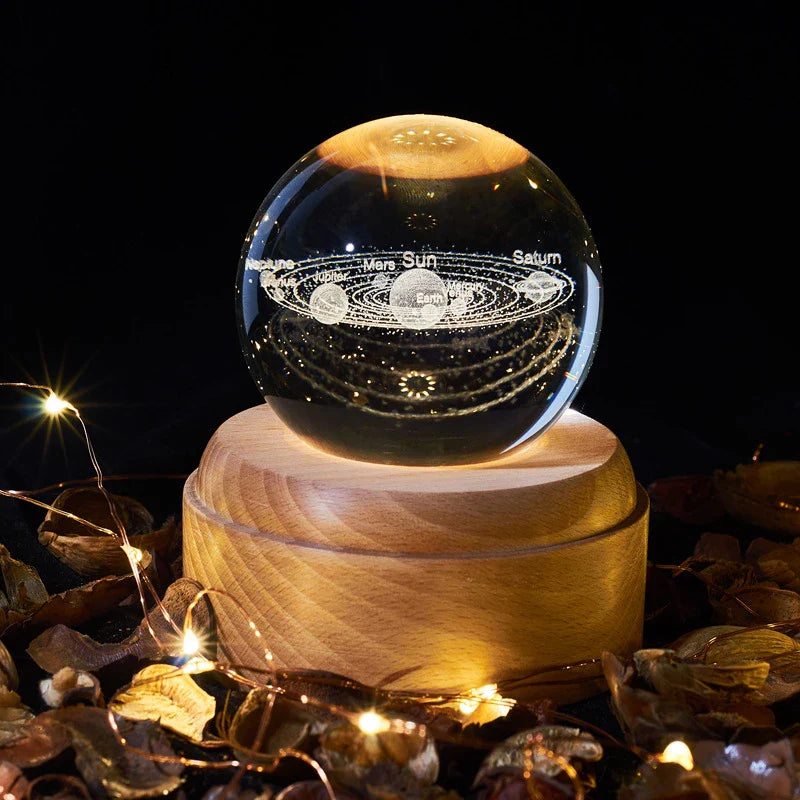 Afralia™ Crystal Ball Night Light USB Music Box Universe Globe 3D Lamp