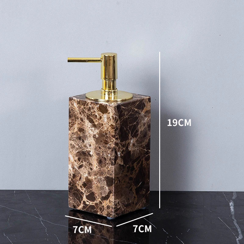 Afralia™ Emperador Dark Marble Bathroom Set: Toothbrush Holder, Soap Dish, Soap Dispenser