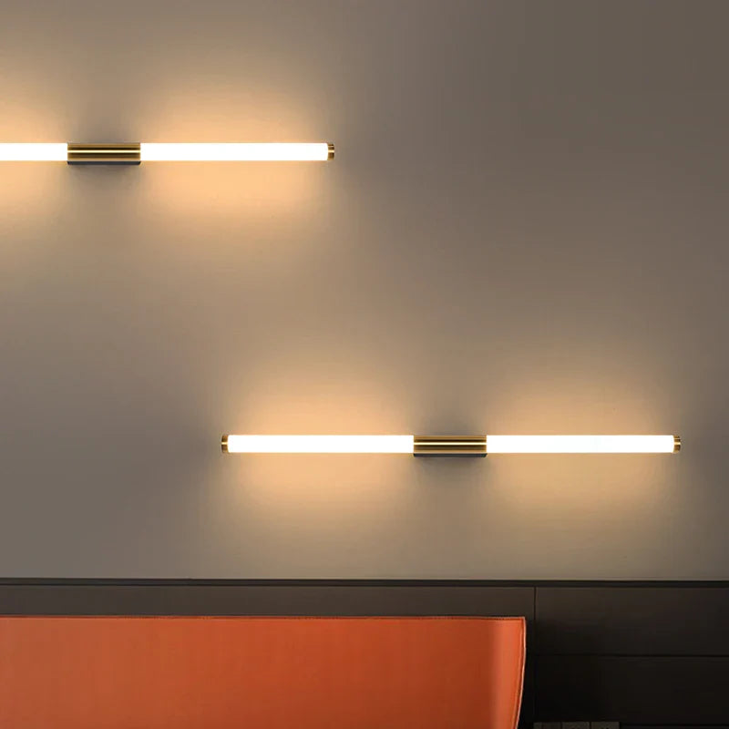 Afralia™ Linear LED Wall Lamp Metal Tube Gold Sconce for Living Room Bedroom Aisle