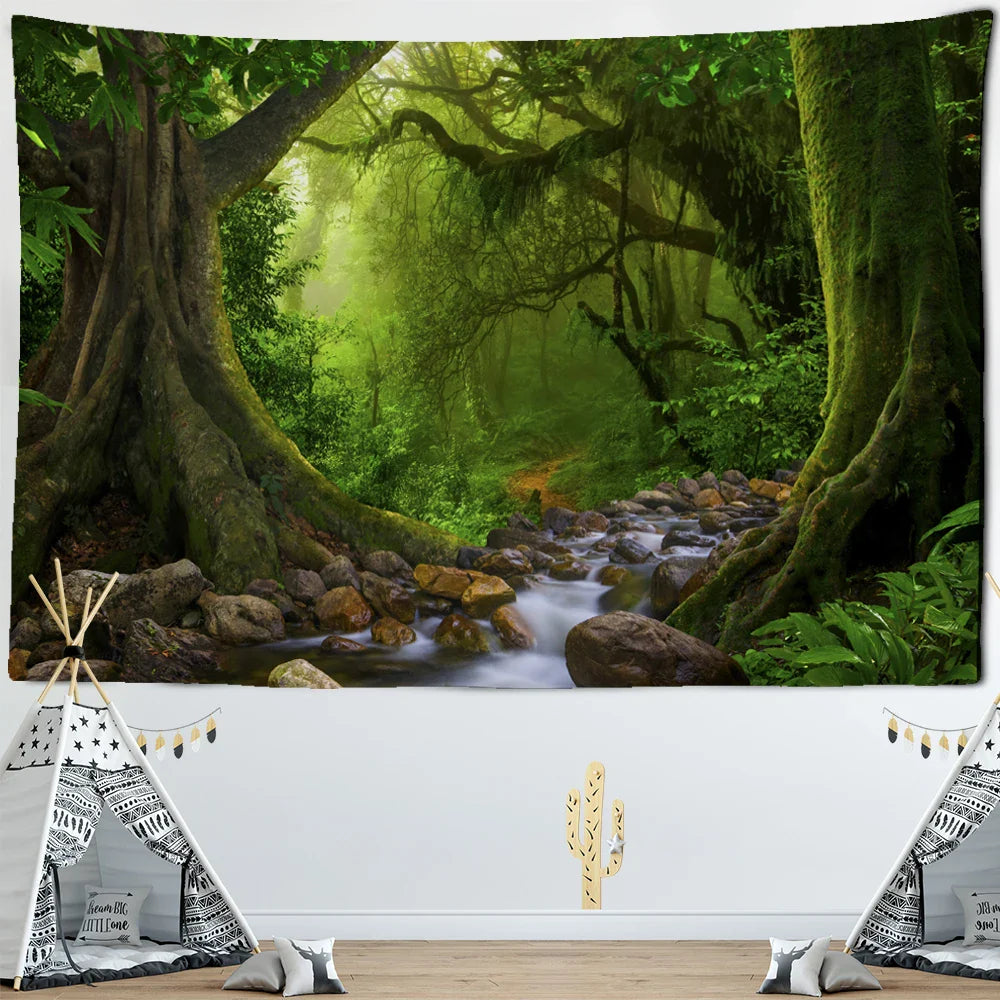 Afralia™ Forest Plant Landscape Tapestry Wall Hanging Hippie Bedspread Bohemian Decor