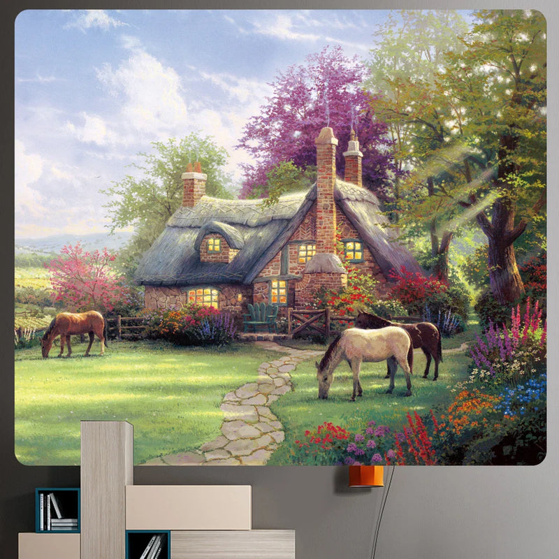 Afralia™ Forest Fairy Tale Cottage Home Decoration Art Tapestry Hippie Wall Hanging