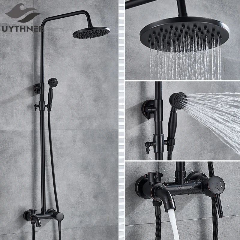 Afralia™ Black Bronze Bathroom Shower Set with 8" Rainfall Head - Wall Mounted