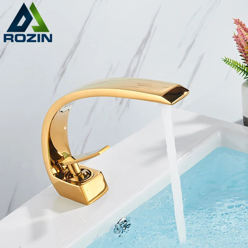 Afralia™ Gold Basin Faucet: Deck Mount Black Chrome Mixer for Bathroom Washbasin