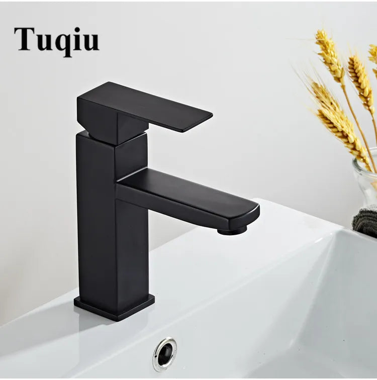 Afralia™ Black Baking Stainless Steel Basin Faucet - Hot Cold Bathroom Sink Mixer