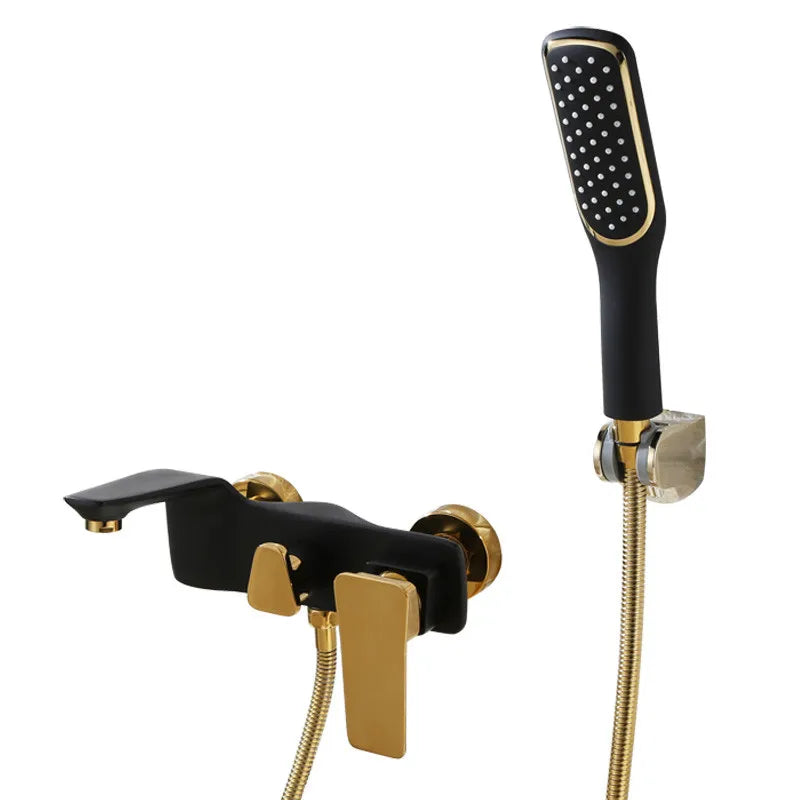 Afralia™ Gold & White Wall Mounted Bathtub Faucet, Brass Bath Shower Mixer