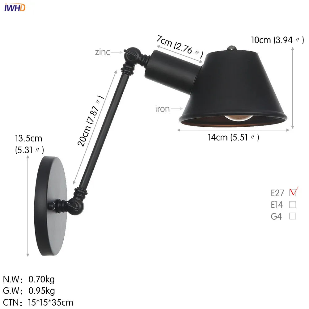 Afralia™ Black Swing Arm Wall Light Industrial Vintage Sconce, LED, Bedroom Loft Stair Lighting