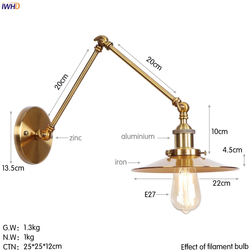 Afralia™ Loft Industrial Swing Arm Wall Lamp with Vintage Edison Bulb