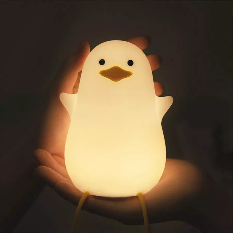 Afralia™ Duck Cartoon Silicone Night Lamp - USB Rechargeable, Touch Sensor, Timer