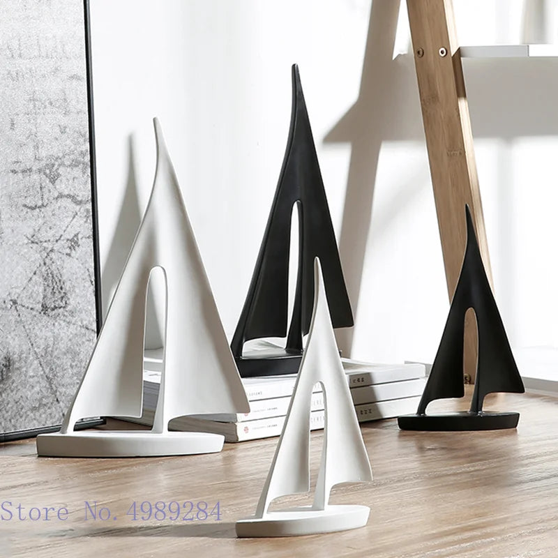 Afralia™ Abstract Resin Sailboat Ferry Triangle Ornament - Golden Home Decor Craft