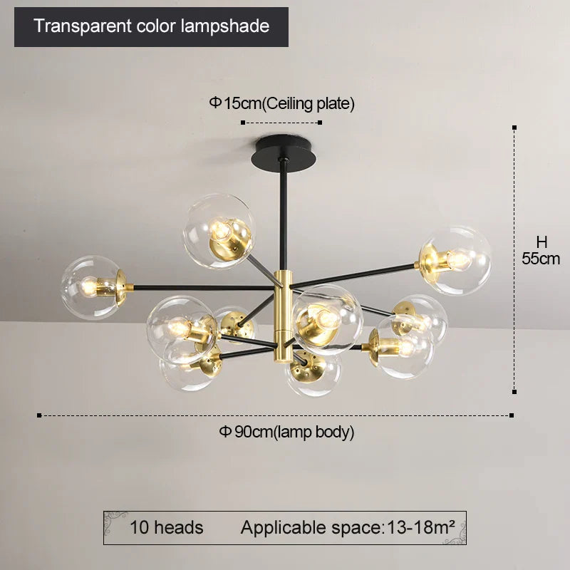 Afralia™ Glass Ball LED Chandelier: Retro Round Wrought Iron Indoor Lighting for Kitchen, Living Room, Farmhouse