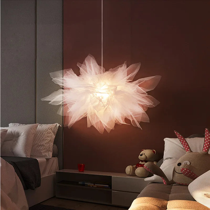 Afralia™ Gauze Flower Chandeliers: Modern Nordic Mesh Pendant Light for Bedroom, Living, Children's Room