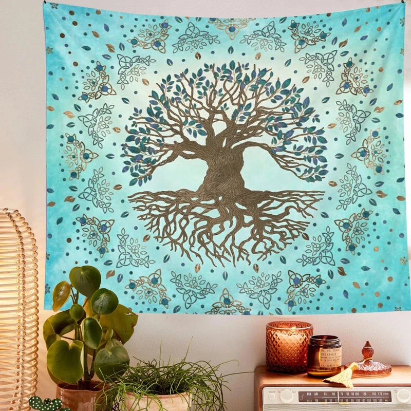 Afralia™ Psychedelic Blue Teal Mandala Wall Tapestry for Bohemian Home Decor