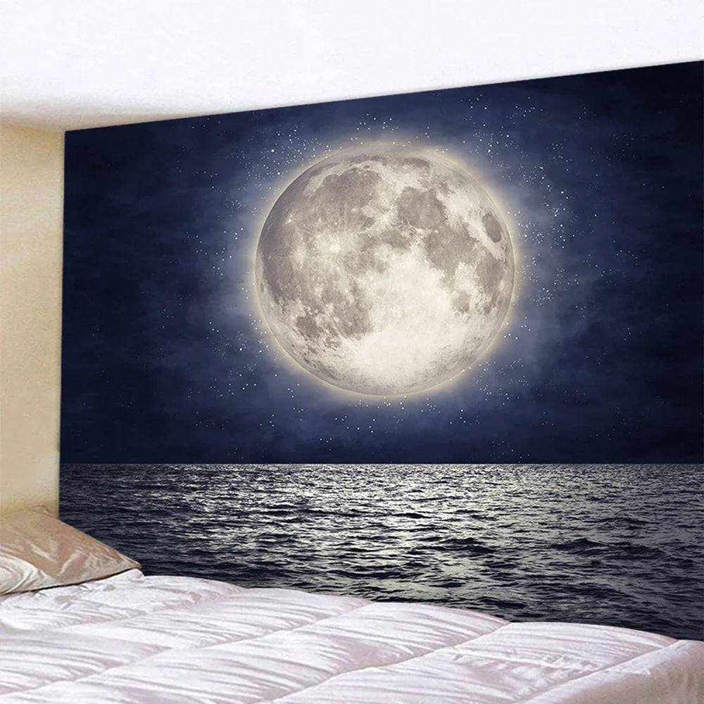 Afralia™ Beach Moon Night Sky Tapestry for Hippie Bohemia Decor & Yoga Mat