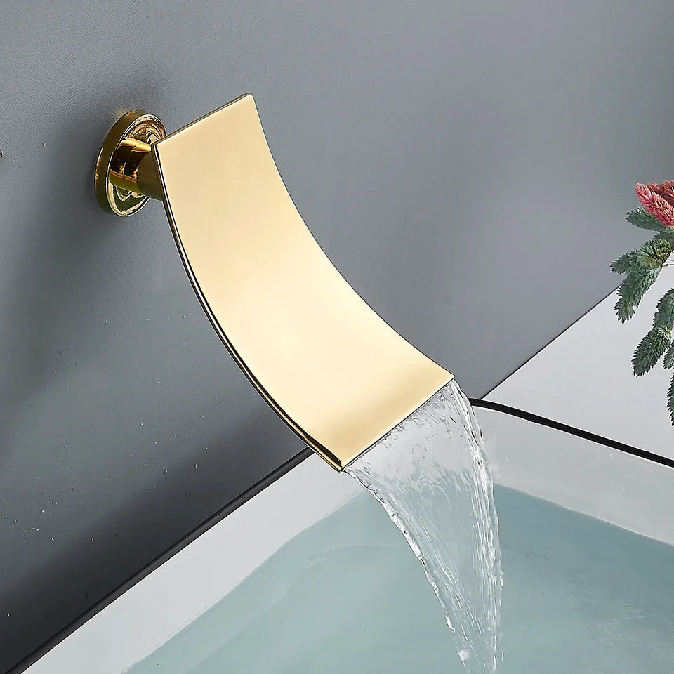 Afralia™ Gold Rainfall Shower System with Wall Mount Mixer Tap Set