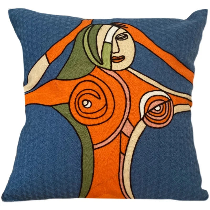 Afralia™ Abstract Embroidery Pillowcase 45x45cm Picasso Decorative Throw Pillows Sofa & Car