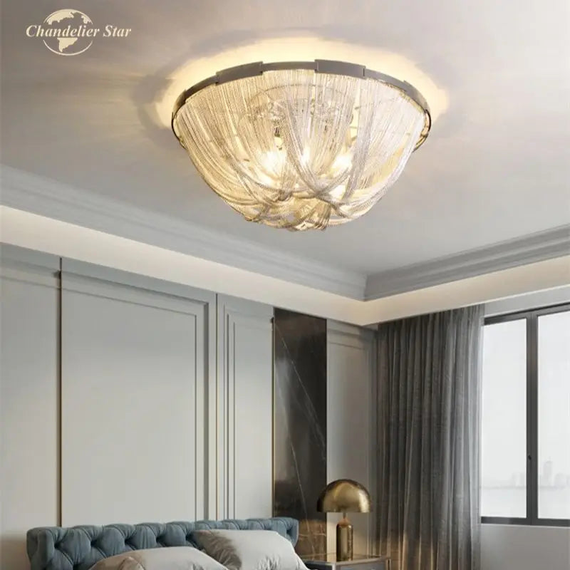 Afralia™ Chain Tassel LED Ceiling Light: Luxury Aluminum Chandeliers for Living Room